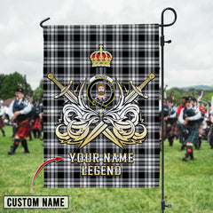 Personalized Custom Name Clan Menzies Black & White Modern Tartan Garden Flag with Clan Crest and the Golden Sword of Courageous Legacy PQ95 - Menzies Black & White Modern Tartan Design, Scottish Heritage Gift