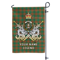 Custom Name Clan Menzies Green Ancient Tartan Garden Flag with Clan Crest and the Golden Sword of Courageous Legacy ZX60