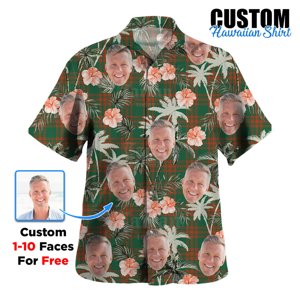 Clan Menzies Green Ancient Tartan Custom Face Hawaiian Shirt – Unisex Gift for Family Members, Summer Party NG94 Menzies Green Ancient Tartan Tartan Hawaii Shirt