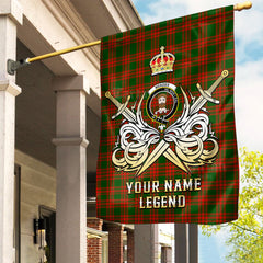 Custom Name Clan Menzies Green Modern Tartan Garden Flag with Clan Crest and the Golden Sword of Courageous Legacy DS15