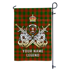 Custom Name Clan Menzies Green Modern Tartan Garden Flag with Clan Crest and the Golden Sword of Courageous Legacy DS15