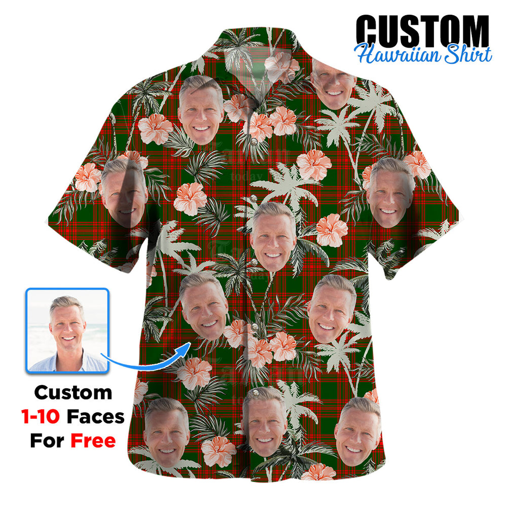 Clan Menzies Green Modern Tartan Custom Face Hawaiian Shirt – Unisex Gift for Family Members, Summer Party HB16 Menzies Green Modern Tartan Tartan Hawaii Shirt
