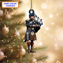 Menzies (Dress) Modern Tartan Bagpipe Ornament with Custom Name