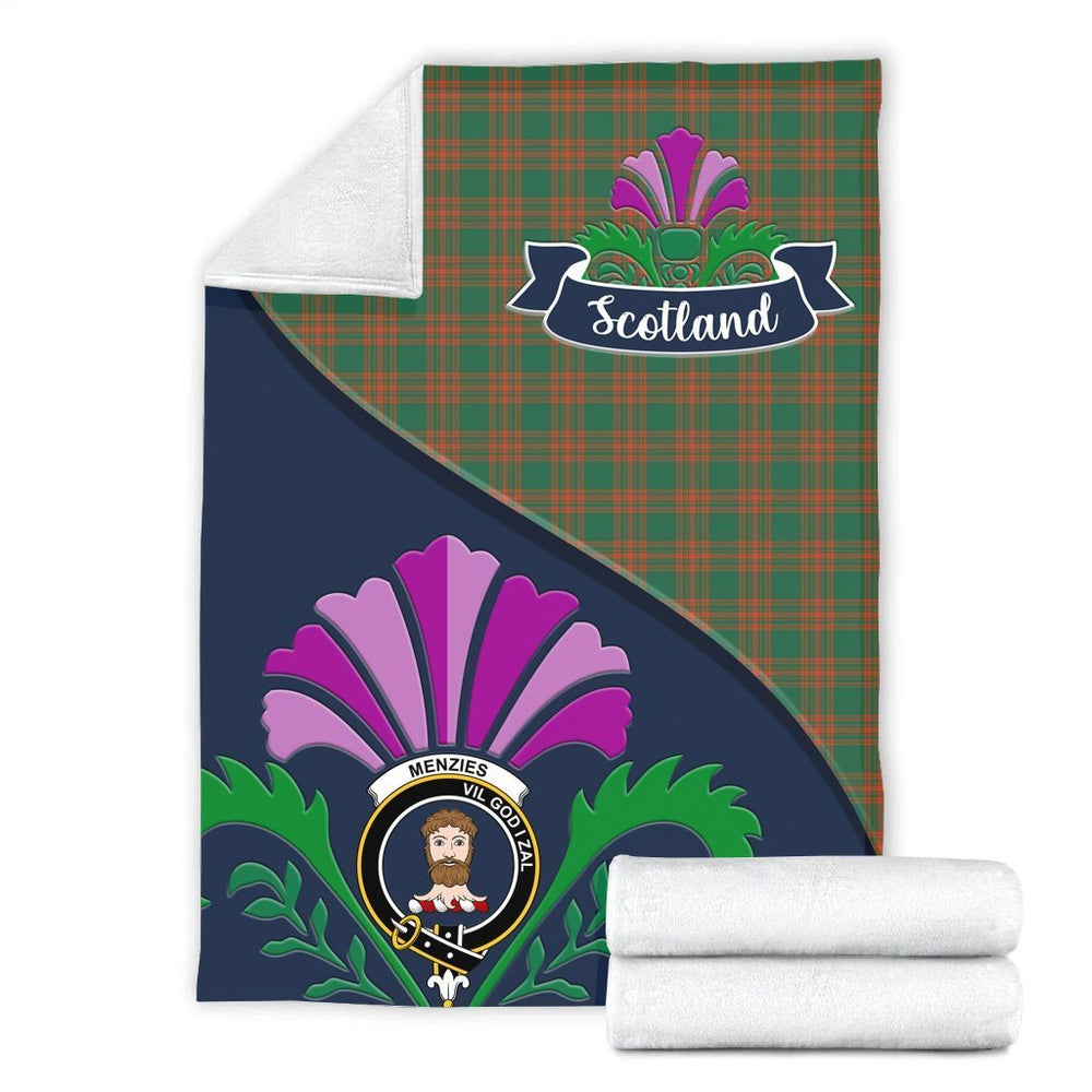 Clan Menzies Tartan Crest Premium Blanket Thistle Style NB14 Clan Menzies Tartan Today