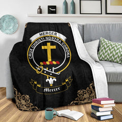 Clan Mercer Crest Tartan Premium Blanket Black IL63 Clan Mercer Tartan Today