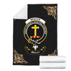 Clan Mercer Crest Tartan Premium Blanket Black IL63 Clan Mercer Tartan Today