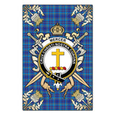 Clan Mercer Modern Tartan Crest Black Garden Flag - Gold Thistle ET88 Clan Mercer Tartan Today