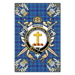 Clan Mercer Modern Tartan Crest Black Garden Flag - Gold Thistle ET88 Clan Mercer Tartan Today