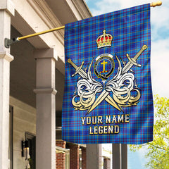Custom Name Clan Mercer Modern Tartan Garden Flag with Clan Crest and the Golden Sword of Courageous Legacy LL62