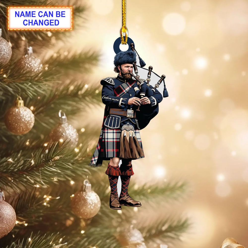 Merrilees Modern Tartan Bagpipe Ornament with Custom Name