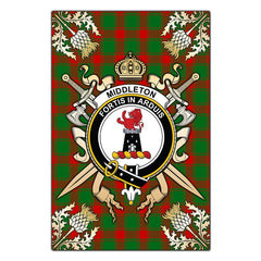 Clan Middleton Modern Tartan Crest Black Garden Flag - Gold Thistle HH12 Clan Middleton Tartan Today
