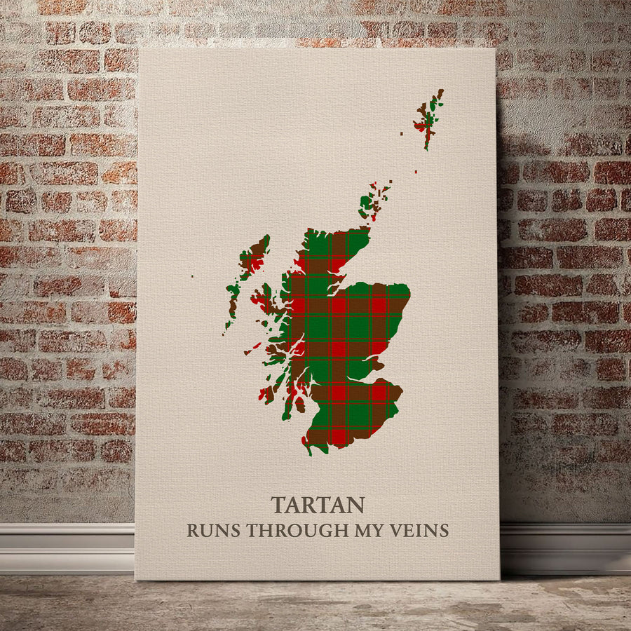 Middleton Modern Tartan Scotland Map Canvas – “Tartan Runs Through My Veins” Wall Art
