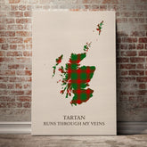Middleton Modern Tartan Scotland Map Canvas – “Tartan Runs Through My Veins” Wall Art