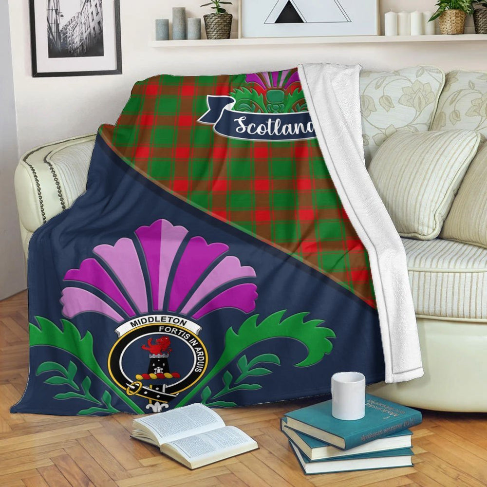 Clan Middleton Tartan Crest Premium Blanket Thistle Style AM52 Clan Middleton Tartan Today