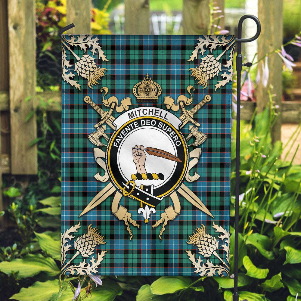 Clan Mitchell Ancient Tartan Crest Garden Flag - Gold Thistle TX66 Clan Garden Tartan Today