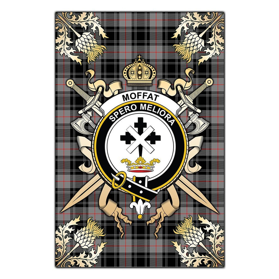 Clan Moffat Modern Tartan Crest Black Garden Flag