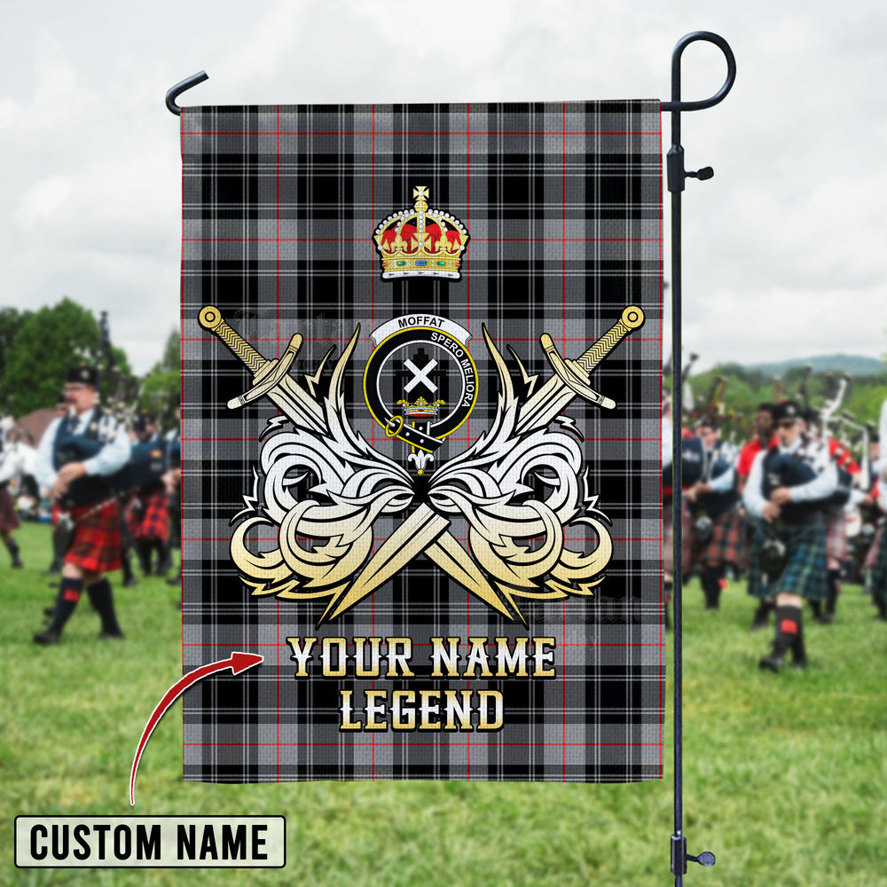 Personalized Custom Name Clan Moffat Modern Tartan Garden Flag with Clan Crest and the Golden Sword of Courageous Legacy VY36 - Moffat Modern Tartan Design, Scottish Heritage Gift