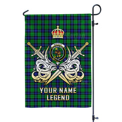 Custom Name Clan Monteith Tartan Garden Flag with Clan Crest and the Golden Sword of Courageous Legacy PV91