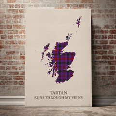 Montgomery Modern Tartan Scotland Map Canvas – “Tartan Runs Through My Veins” Wall Art