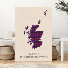 Clan Montgomery Modern Tartan Scotland Map Canvas “Tartan Runs Through My Veins” Wall Art LQ61