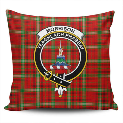Clan Morrison Red Modern Tartan Crest Pillow Cover NP26