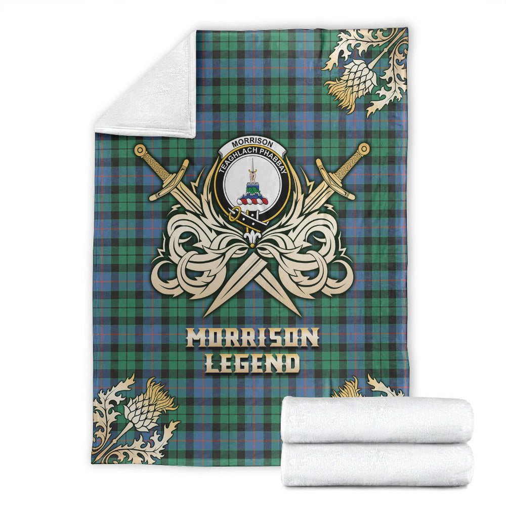 Clan Morrison Ancient Tartan Gold Courage Symbol Blanket DF81 Clan Morrison Tartan Today