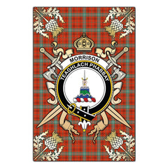 Clan Morrison Red Ancient Tartan Crest Black Garden Flag - Gold Thistle HE92 Clan Morrison Tartan Today