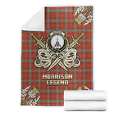 Clan Morrison Red Ancient Tartan Gold Courage Symbol Blanket AI46 Clan Morrison Tartan Today