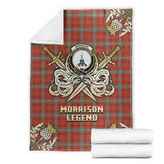 Clan Morrison Red Ancient Tartan Gold Courage Symbol Blanket AI46 Clan Morrison Tartan Today