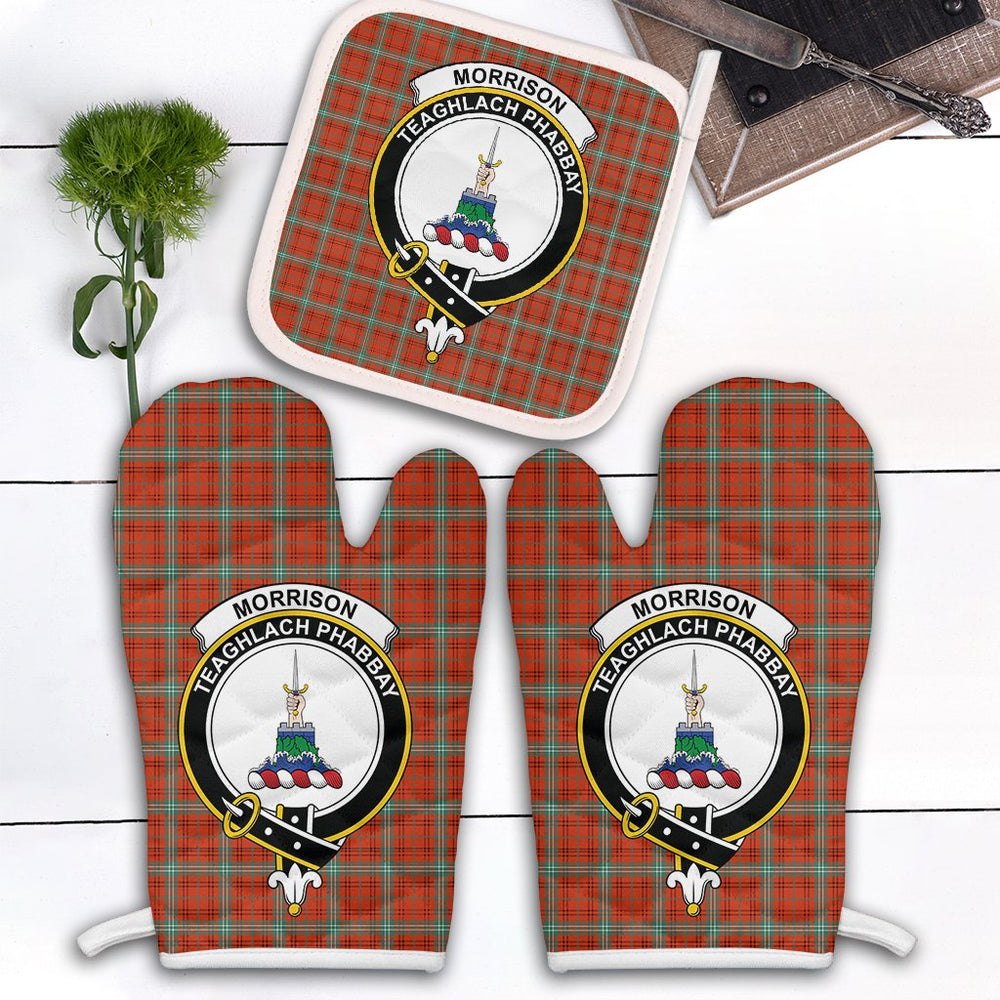 Clan Morrison Red Ancient Tartan Crest Oven Mitt And Pot Holder (2 Oven Mitts + 1 Pot Holder) FN99 Clan Morrison Tartan Today