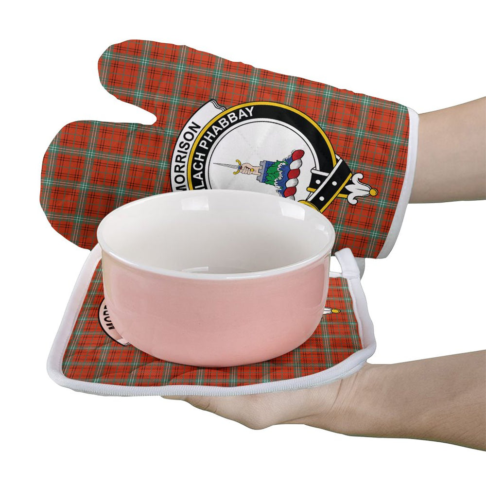 Clan Morrison Red Ancient Tartan Crest Oven Mitt And Pot Holder (2 Oven Mitts + 1 Pot Holder) FN99 Clan Morrison Tartan Today