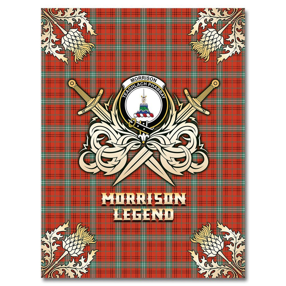 Clan Morrison Red Ancient Tartan Gold Courage Symbol Blanket AI46 Clan Morrison Tartan Today