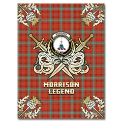 Clan Morrison Red Ancient Tartan Gold Courage Symbol Blanket AI46 Clan Morrison Tartan Today