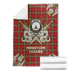 Clan Morrison Red Modern Tartan Gold Courage Symbol Blanket FQ58 Clan Morrison Tartan Today