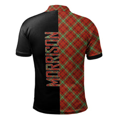 Clan Morrison Red Modern Tartan Polo Shirt Half of Me - Cross Style KC59 Morrison Red Modern Tartan Tartan Polo