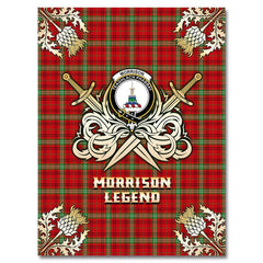 Clan Morrison Red Modern Tartan Gold Courage Symbol Blanket FQ58 Clan Morrison Tartan Today