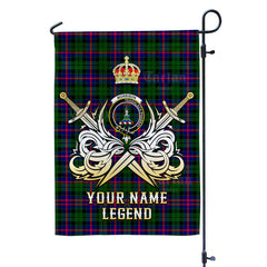 Custom Name Clan Morrison Modern Tartan Garden Flag with Clan Crest and the Golden Sword of Courageous Legacy WI58