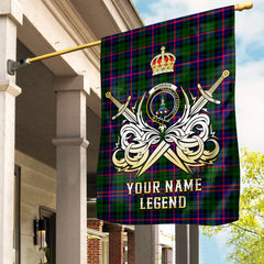Custom Name Clan Morrison Modern Tartan Garden Flag with Clan Crest and the Golden Sword of Courageous Legacy WI58