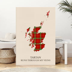 Clan Morrison Red Modern Tartan Scotland Map Canvas “Tartan Runs Through My Veins” Wall Art ZL19