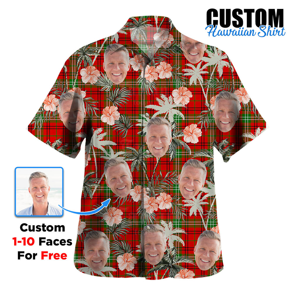 Clan Morrison Red Modern Tartan Custom Face Hawaiian Shirt – Unisex Gift for Family Members, Summer Party GG48 Morrison Red Modern Tartan Tartan Hawaii Shirt