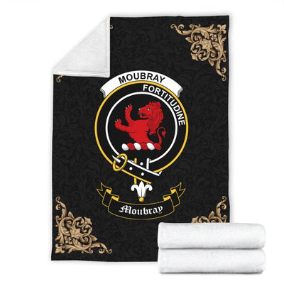 Clan Moubray Crest Tartan Premium Blanket Black