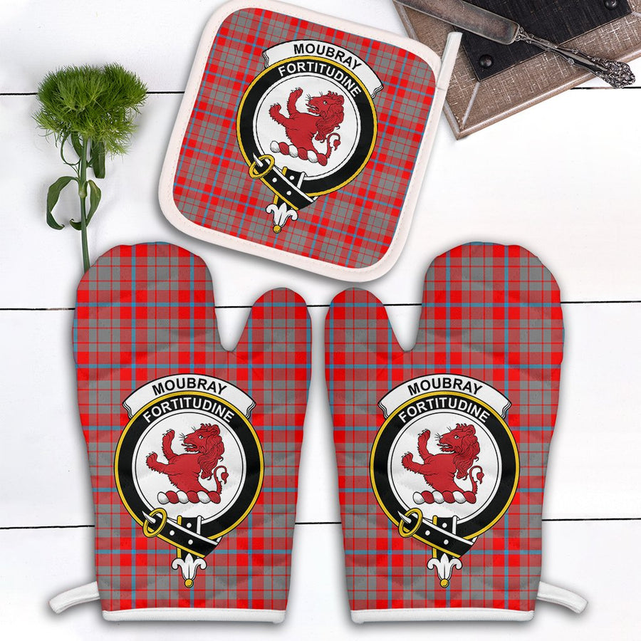 Clan Moubray Tartan Crest Oven Mitt And Pot Holder (2 Oven Mitts + 1 Pot Holder)