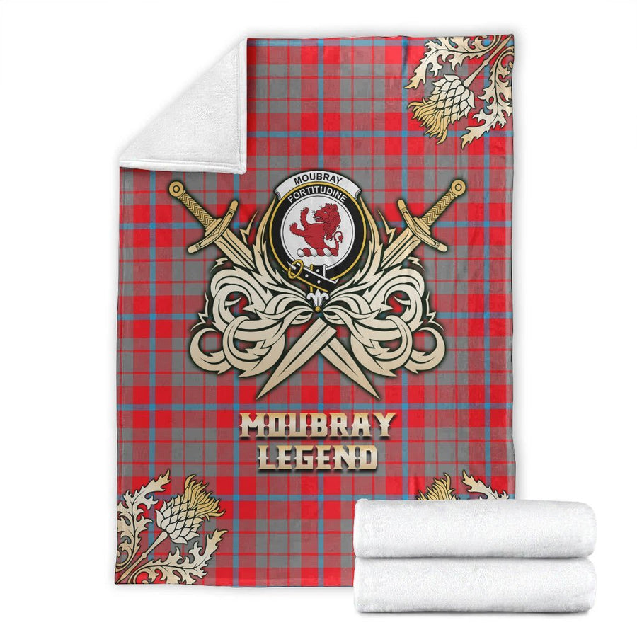 Clan Moubray Tartan Gold Courage Symbol Blanket