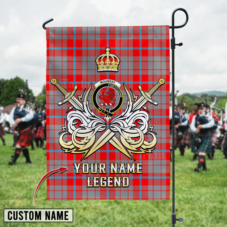 Personalized Custom Name Clan Moubray Tartan Garden Flag with Clan Crest and the Golden Sword of Courageous Legacy DS47 - Moubray Tartan Design, Scottish Heritage Gift