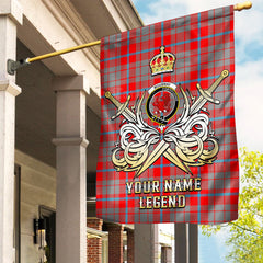 Custom Name Clan Moubray Tartan Garden Flag with Clan Crest and the Golden Sword of Courageous Legacy DS47