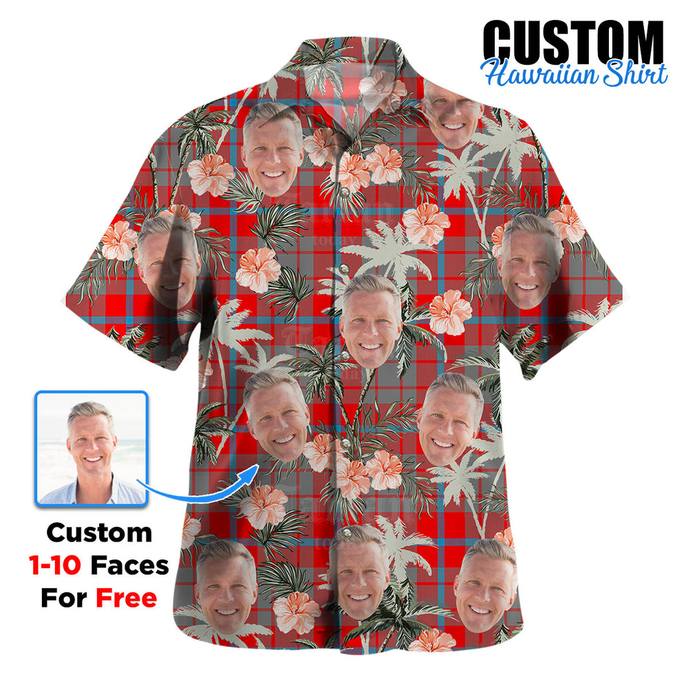 Clan Moubray Tartan Custom Face Hawaiian Shirt – Unisex Gift for Family Members, Summer Party NN13 Moubray Tartan Tartan Hawaii Shirt