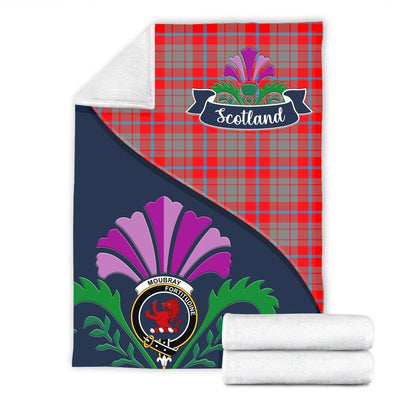 Clan Moubray Tartan Crest Premium Blanket Thistle Style