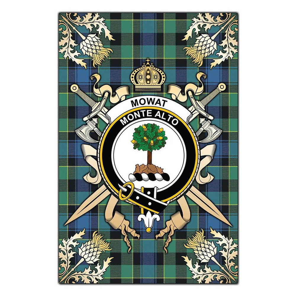 Clan Mowat Tartan Crest Black Garden Flag - Gold Thistle VP55 Clan Mow Tartan Today