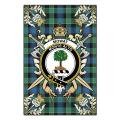 Clan Mowat Tartan Crest Black Garden Flag - Gold Thistle VP55 Clan Mow Tartan Today