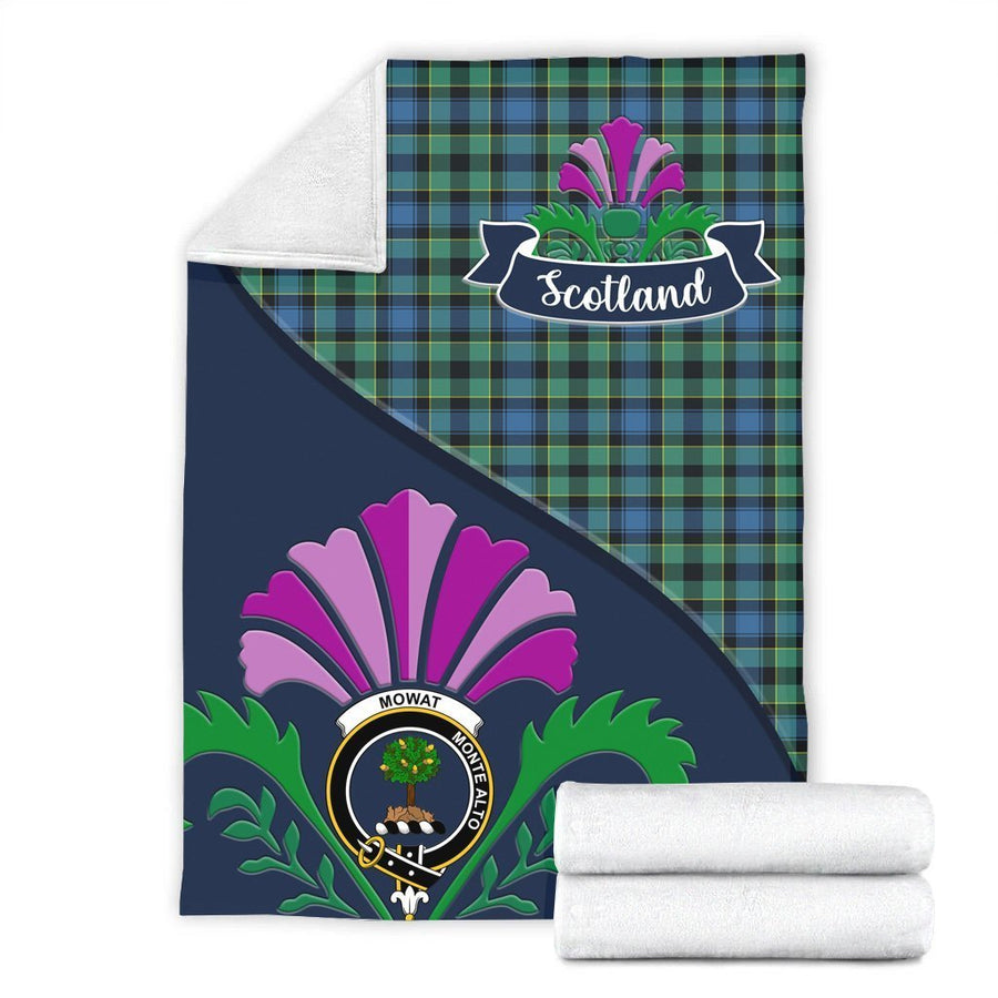 Clan Mow Tartan Crest Premium Blanket Thistle Style